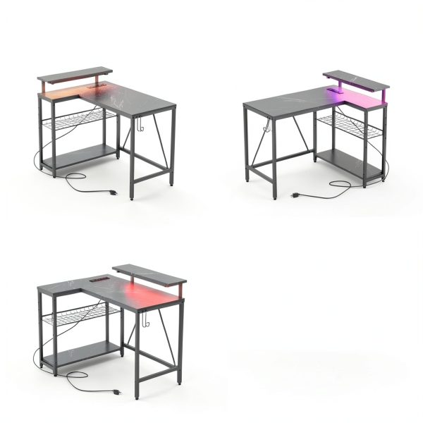 Bestier L Shaped Gaming Desk Power Outlets LED Lights-5