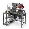Bestier L Shaped Gaming Desk Power Outlets LED Lights-3