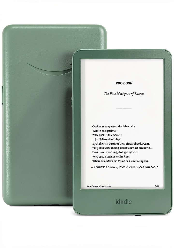 Amazon Kindle 2024 displayed on a coffee table with books