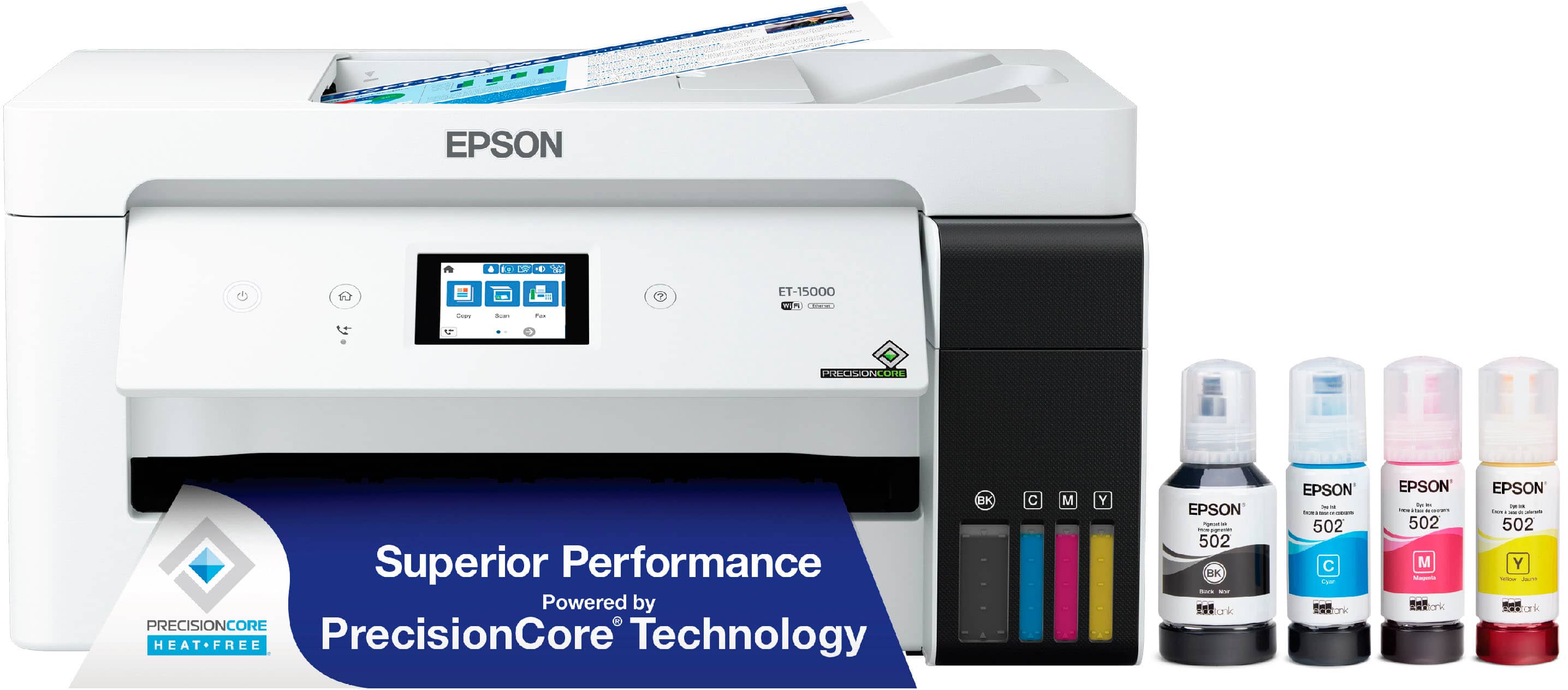 Epson EcoTank ET 15000 printer setup on a desk