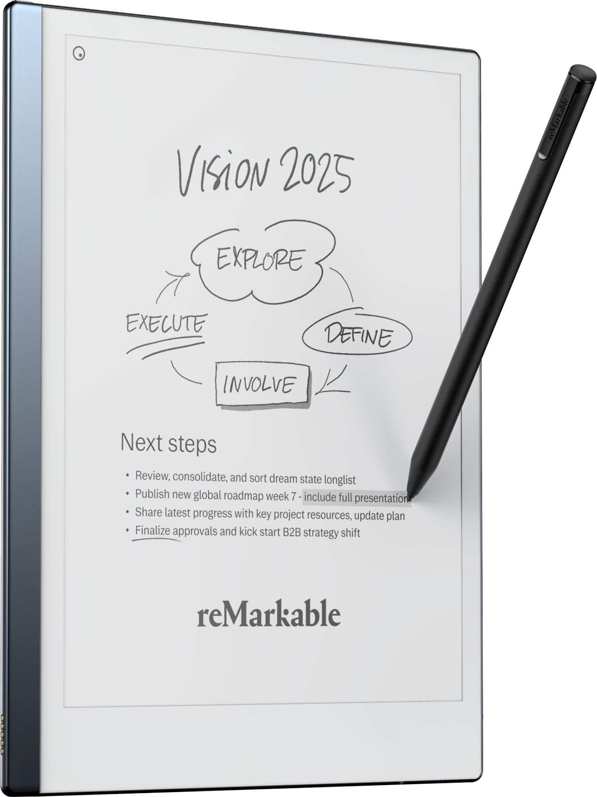 reMarkable 2 paper tablet showing handwritten notes and PDF annotation