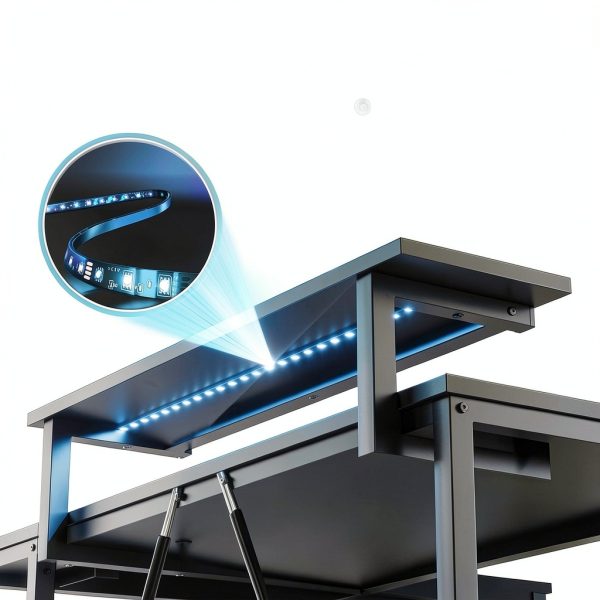 Bestier L Shaped Gaming Desk Power Outlets LED Lights-6