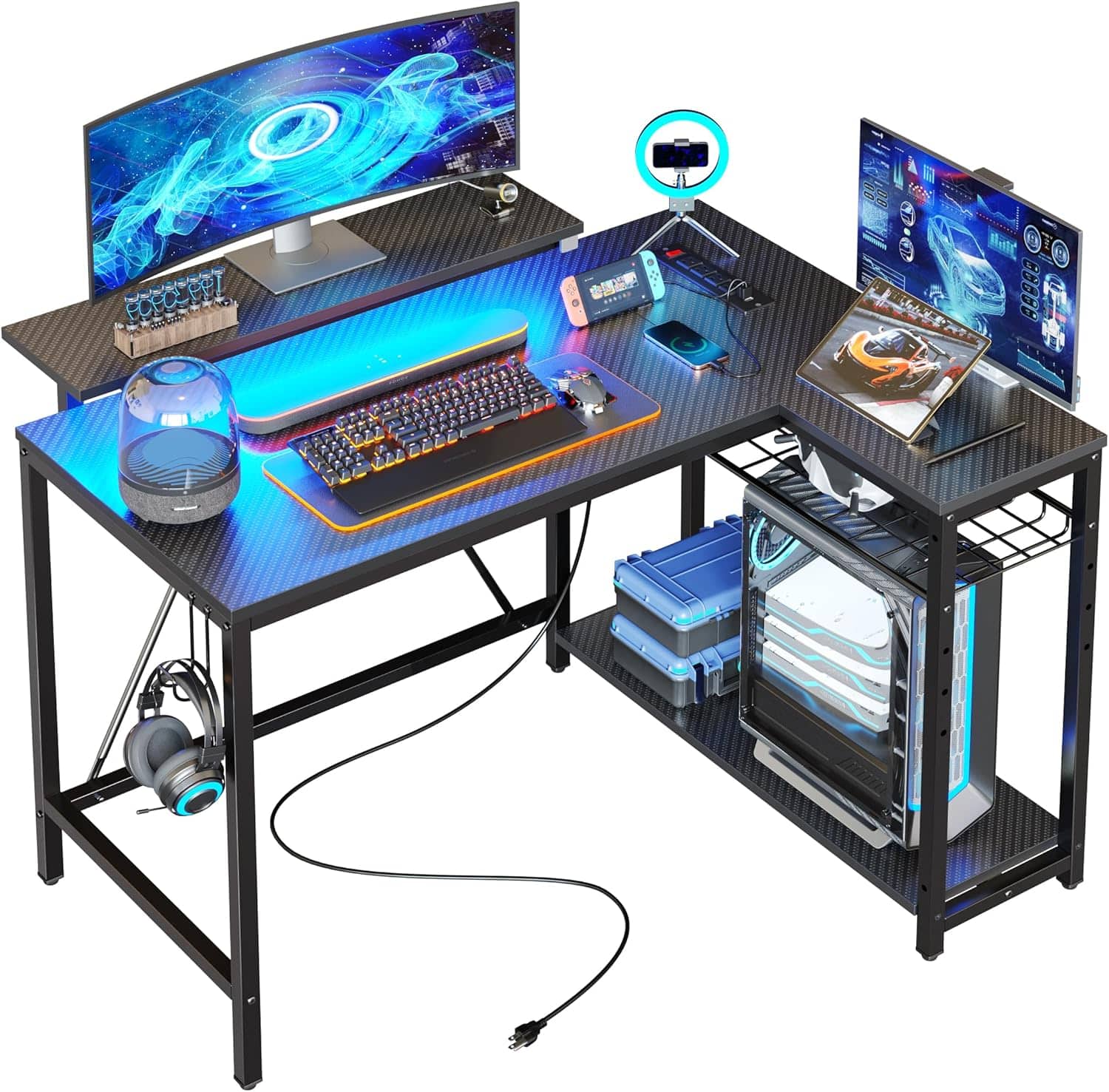 Bestier L Shaped Gaming Desk setup in a home office