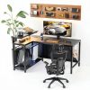 Bestier L Shaped Gaming Desk Power Outlets LED Lights-2