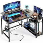 Bestier L Shaped Gaming Desk Power Outlets LED Lights-0