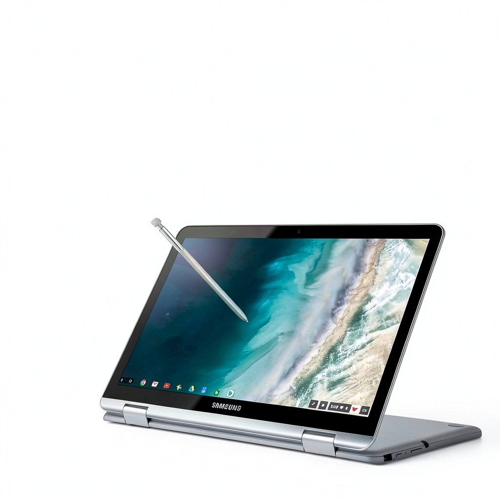 Unboxing Samsung Chromebook Plus V2 Laptop Touchscreen 4GB RAM 64GB on a wooden desk