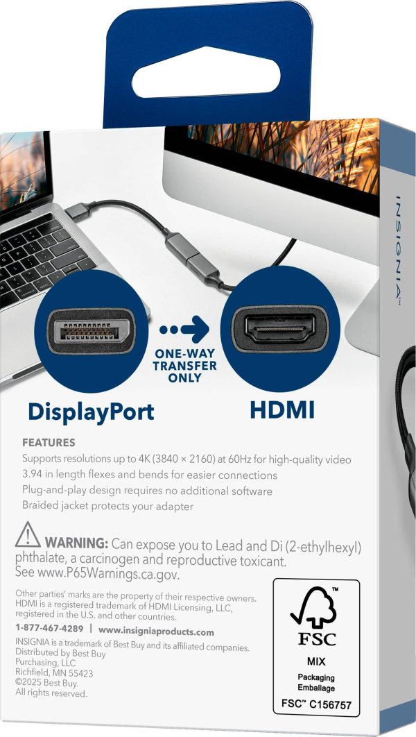 Insignia DisplayPort to HDMI Adapter 4K Ultra HD Braided-7