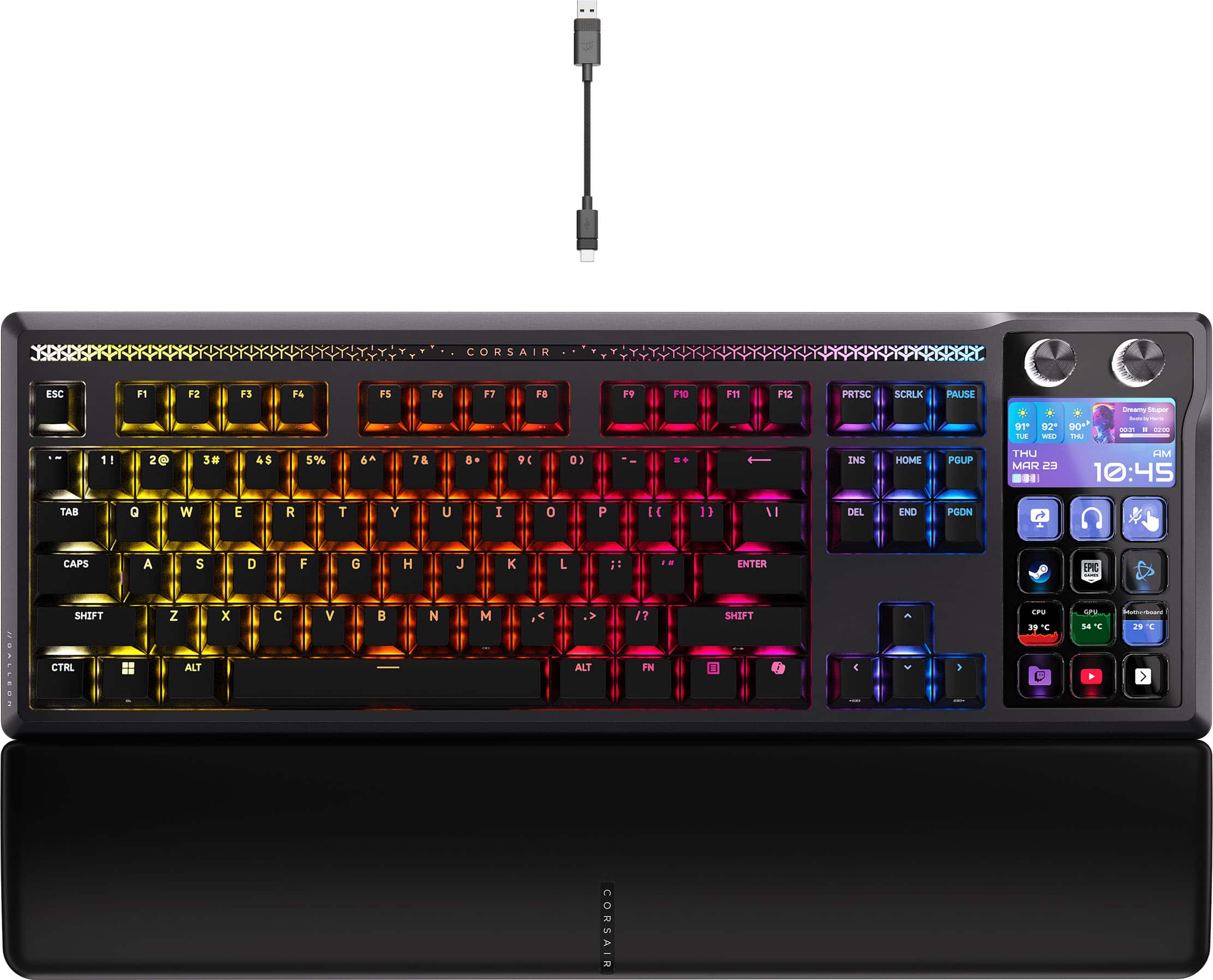 CORSAIR GALLEON 100 SD keyboard with Stream Deck on a streaming setup