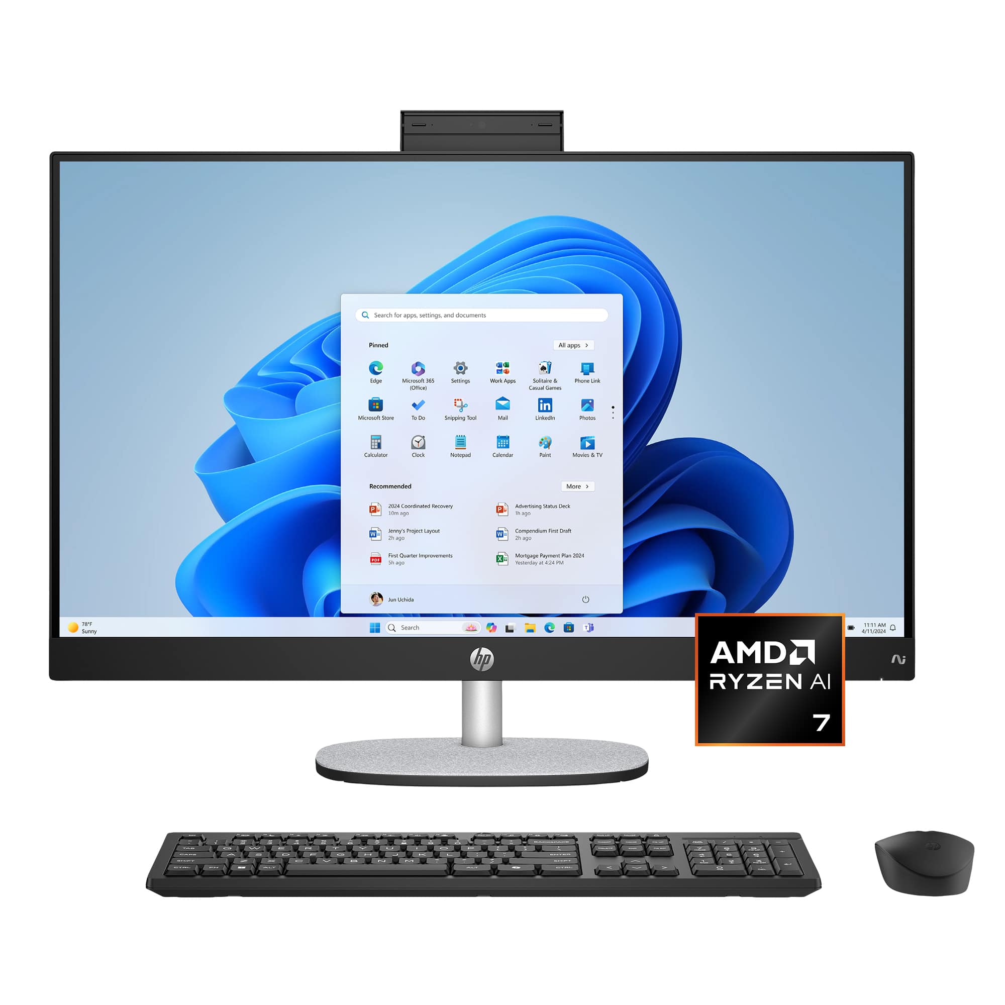 HP Copilot PC 27-inch All-in-One displayed on a desk with adjustable height