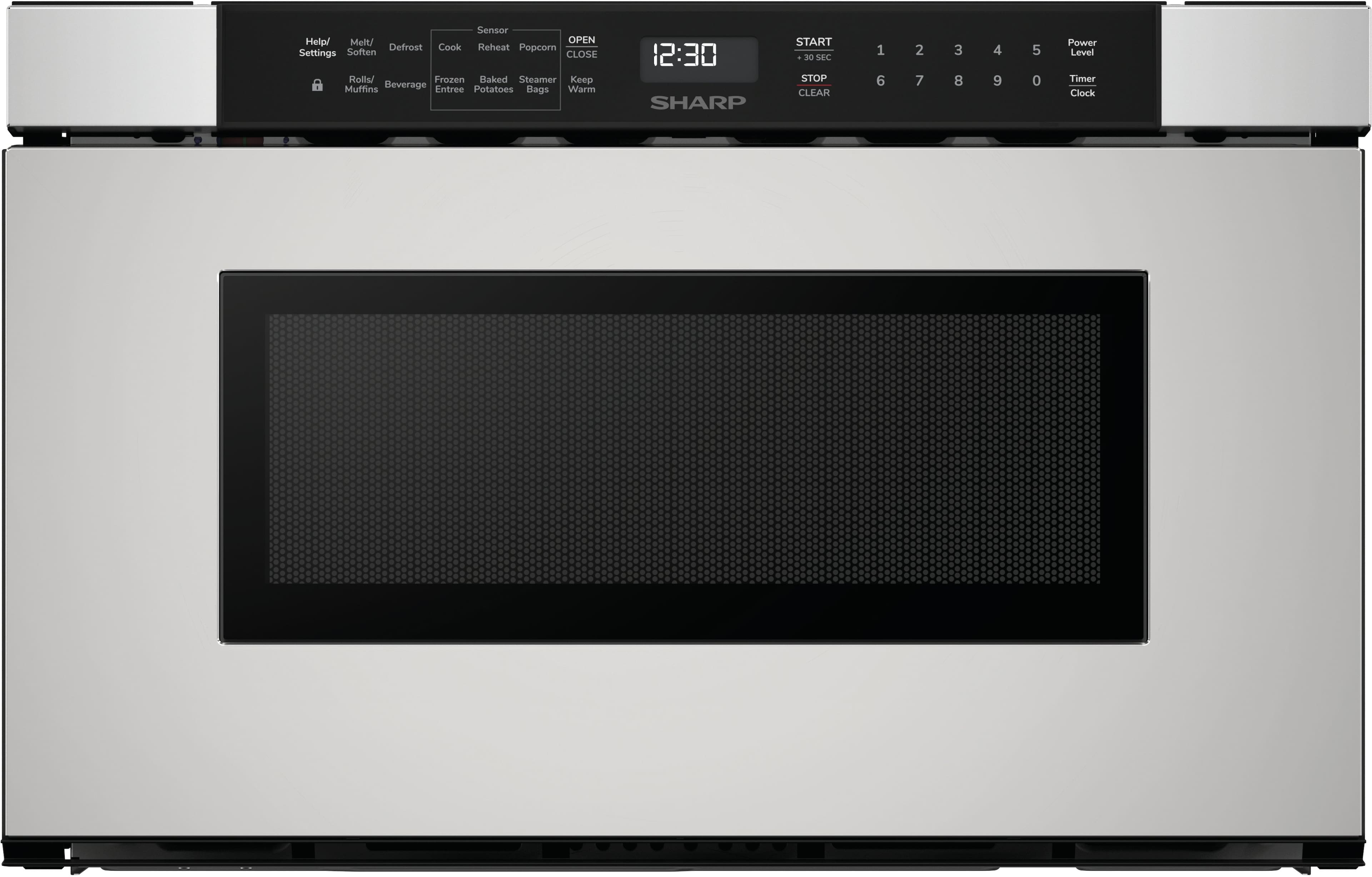 Sharp microwave drawer installed in a modern kitchen cabinet