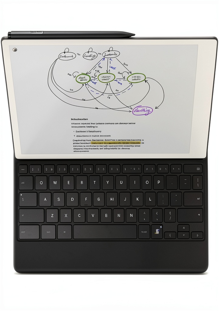 Installing reMarkable Paper Pro Type Folio Keyboard Writing Tablet on a wooden desk
