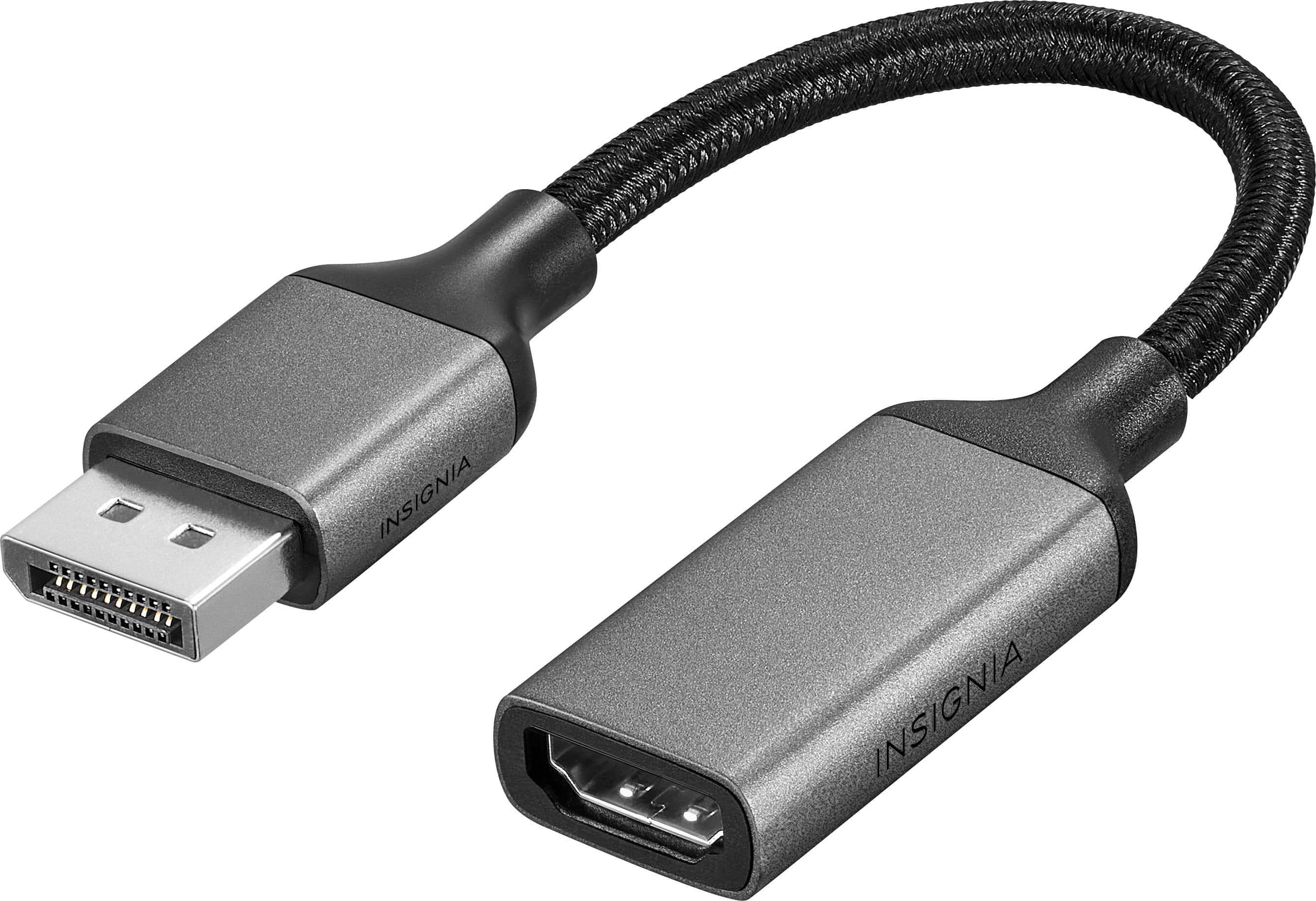 Insignia DisplayPort to HDMI Adapter connected to a laptop and monitor