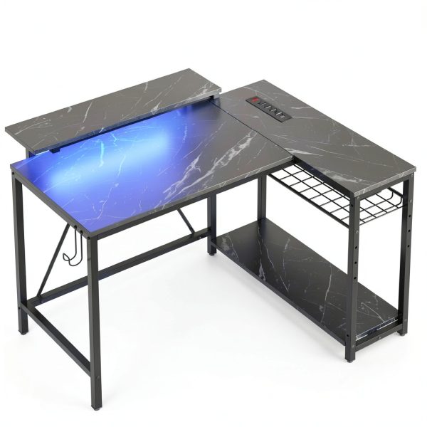 Bestier L Shaped Gaming Desk Power Outlets LED Lights-6